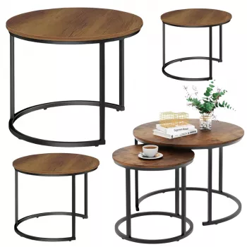 LEAN set med 3-i-1 runda soffbord, vintage, naturträ, 51 cm, 40 cm, 30 cm