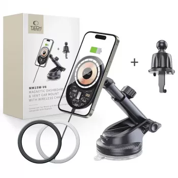 TECH-PROTECT MM15W-V6 magnetisk MagSafe bilhållare för instrumentbräda & ventil med trådlös laddning 15 W svart/inredning