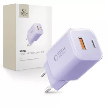 TECH-PROTECT NCM33 2-portars nätverksladdare PD 33W / QC3.0 Baby Purple
