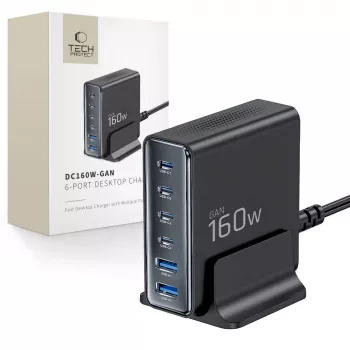 TECH-PROTECT DC160W-GAN 6-ports skrivbordsladdare PD 160 W / QC3.0 svart