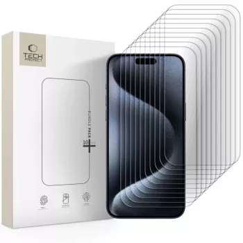 TECH-PROTECT härdat glass skärmskydd 10-pack för Apple iPhone 15 Pro Max klar