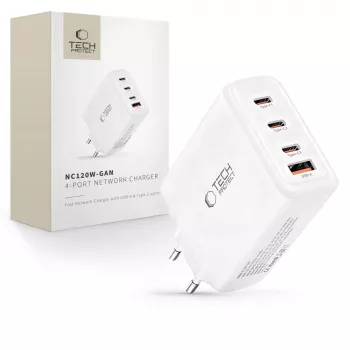 TECH-PROTECT NC120W-GAN 4-ports nätverksladdare PD 120W / QC3.0 vit