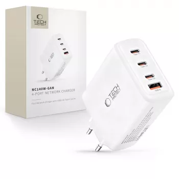 TECH-PROTECT NC140W-GAN 4-ports nätverksladdare PD 140W / QC3.0 vit