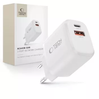 TECH-PROTECT NCA45W-GAN 2-ports nätverksladdare PD 45W / QC3.0 vit