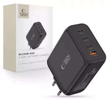 TECH-PROTECT NC200W-GAN 4-ports nätverksladdare PD 200W / QC3.0 svart