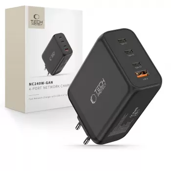 TECH-PROTECT NC240W-GAN 4-ports nätverksladdare PD 240W / QC3.0 svart
