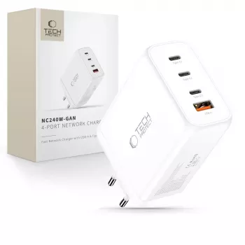 TECH-PROTECT NC240W-GAN 4-ports nätverksladdare PD 240W / QC3.0 vit