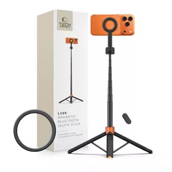 Tech-Protect L10S MagSafe Bluetooth selfiestick stativ, orange/svart