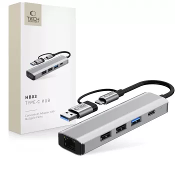 TECH-PROTECT HB03 Hub-adapter 5in1 Type-C + USB 2.0 + USB 3.0 + RJ45 Space Grey