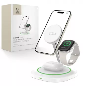 Tech-Protect QI15W-A46 3IN1 MagSafe trådlös laddningsstation, vit