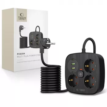 TECH-PROTECT PCS3X4 grenuttag 2 USB & 2 Type-C & 3 uttag 200cm svart