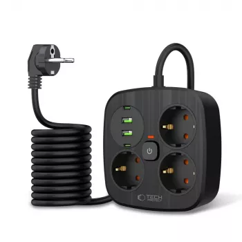 TECH-PROTECT PCS3X4 grenuttag 2 USB & 2 Type-C & 3 uttag 200cm svart