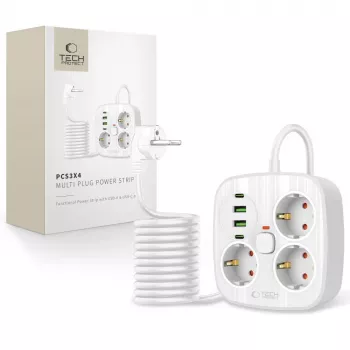 TECH-PROTECT PCS3X4 Grenuttag 2 USB & 2 Type-C & 3 uttag 200cm vit