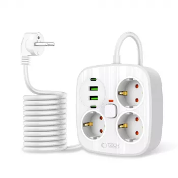 TECH-PROTECT PCS3X4 Grenuttag 2 USB & 2 Type-C & 3 uttag 200cm vit