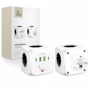 TECH-PROTECT PCL3X4 grenuttag 3 Schuko-uttag 2 USB-A 2 USB-C 2 m vit