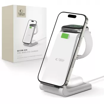 TECH-PROTECT QI15W-A36 3-i-1 trådlös laddare för Apple vit
