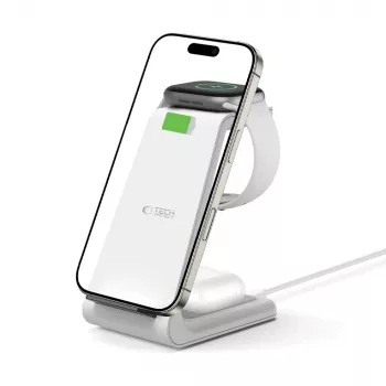 TECH-PROTECT QI15W-A36 3-i-1 trådlös laddare för Apple vit