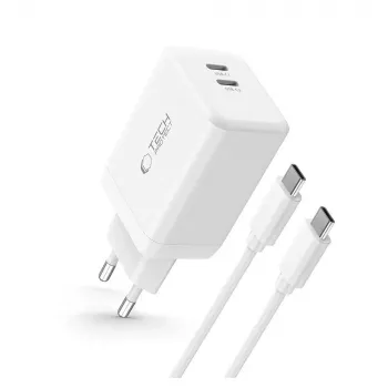 TECH-PROTECT NC45W-GAN 2-ports nätladdare PD 45W + USB-C-kabel vit