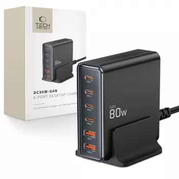 Tech-Protect DC80W-GAN 6-ports GaN USB-C-laddare svart