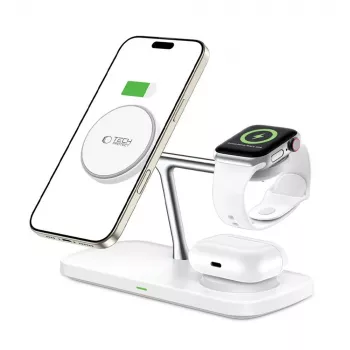 TECH-PROTECT QI15W-A45 3-i-1 magnetisk MagSafe trådlös laddare vit