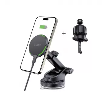 TECH-PROTECT MM15W-V7 Qi2 magnetisk MagSafe bilhållare för instrumentbräda och ventilationsutblås med trådlös laddare 15W svart
