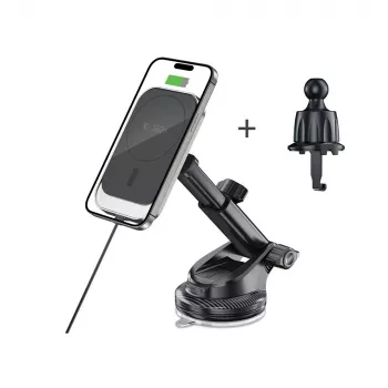 TECH-PROTECT MM15W-V9 magnetisk MagSafe-hållare för instrumentbräda och ventilationsutblås, trådlös laddare 15W, svart