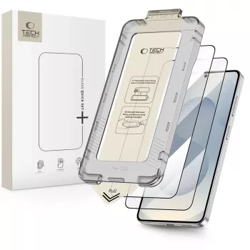 Härdat glasskärmskydd TECH-PROTECT Quick Set+ 2-pack för Samsung Galaxy S26 svart