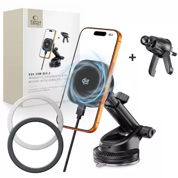 TECH-PROTECT V20 ARCTICBOOST Magnetiskt MagSafe instrumentbräda & ventilationsfäste trådlös laddare 25W Qi2.2 svart