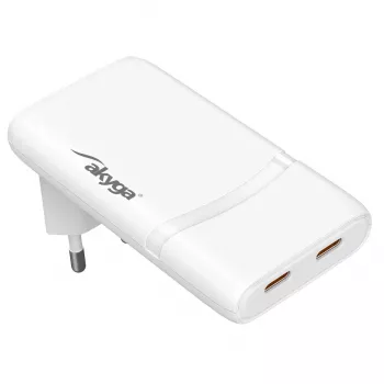 Akyga AK-CH-32 platt GaN USB-C-laddare 65 W, 2 x USB-C PD, vit
