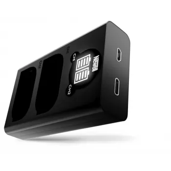 Newell tvåkanalig USB-C-laddare DL-USB-C för Panasonic DMW-BLK22-batteri svart