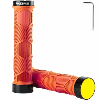 ROCKBROS cykelhandtag med reflekterande ändkåpor – orange, 130 mm, dubbel lock-on