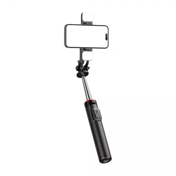 HURTEL selfiepinne WC13YDS teleskopstativ 1,3 m med dubbelt LED-ljus och telefonhållare – svart