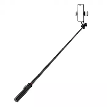 WOZINSKY selfiepinne WC12YDS teleskopstativ 1,3 m aluminiumlegering med dubbelt LED-ljus och telefonhållare – svart