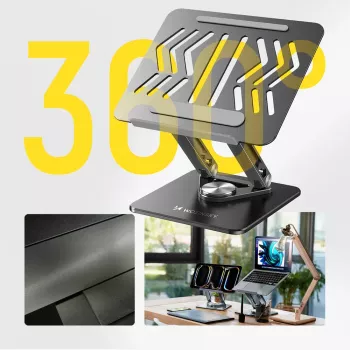 Wozinsky 360° laptopställ svart med telefonhållare