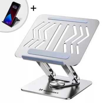 Wozinsky 360° laptopställ silver med telefonhållare
