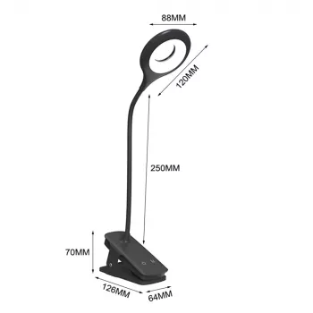 WOZINSKY Mini Wireless LED Reading Lamp med clip och USB-C-kabel – svart