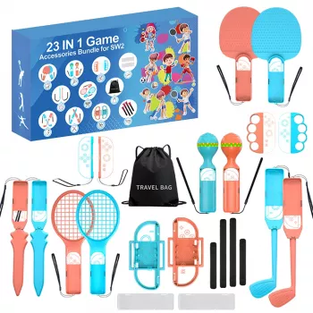 HURTEL Family Accessories Kit 23 i 1 för Nintendo Switch 2 – orange och blå set