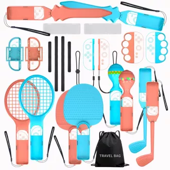HURTEL Family Accessories Kit 23 i 1 för Nintendo Switch 2 – orange och blå set