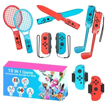 Nintendo Switch Sports 10-i-1 tillbehörssats för familjen – rött och blått set