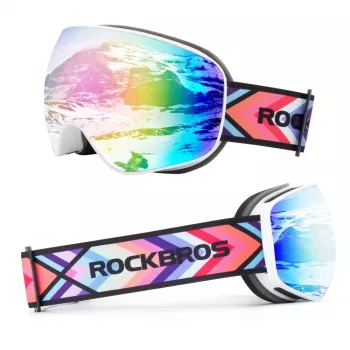 ROCKBROS SP284 barnskidglasögon – mattvit ram, grå PC-lins med rosa körsbärsblomspegel