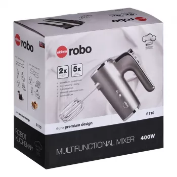 Eldom R110 Robo Hand Mixer, 400 W, 5 Speeds, Turbo Function, Beating and Mixing Attachments, Silver (R110 robo)