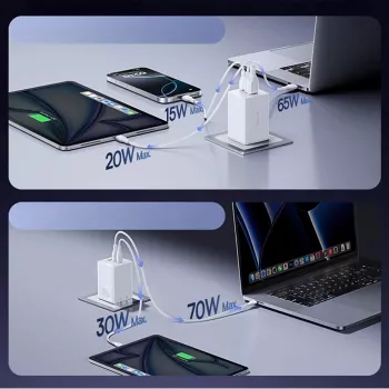 Baseus EnerFill FE11 2 x USB-C / USB-A 100W – vit