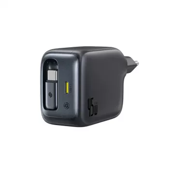 Baseus EnerCore CJ11 45W billaddare med USB-C-port och utdragbar USB-C-kabel – svart