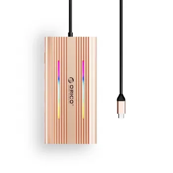 ORICO XDR 12-i-1 USB-C dockningsstation RGB, 3x USB-A, USB-C PD 100W, HDMI 4K, VGA, RJ45 Gigabit, SD/microSD-kortläsare – roséguld