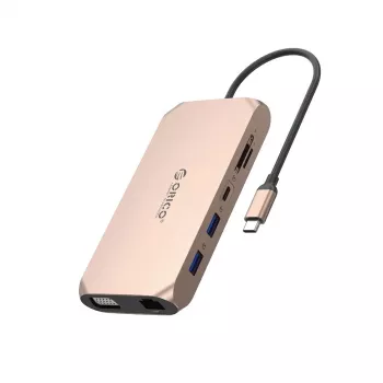 ORICO XCR 12-i-1 USB-C dockningsstation med 100W PD, HDMI, VGA, Gigabit Ethernet, SD/microSD, roséguld