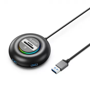 ORICO YXR4 RGB 4-portars USB-A 3.0-hubb med SD- och microSD-kortläsare, 1,8 m kabel, svart
