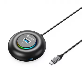 ORICO YXR4-C3 RGB 4-portars USB-A 3.0-hubb med ljud-/mikrofonanslutning, 1,8 m kabel – svart