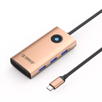 ORICO PW11 6-i-1 USB-C-hubb, 3x USB-A 3.0, 1x USB-C PD 100W, 1x HDMI 4K 30Hz, 1x RJ45 Gigabit Ethernet, roséguld