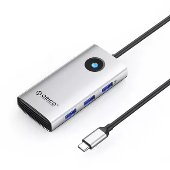 ORICO PW11 USB-C dockningsstation 6-i-1, 3x USB-A 3.0, 1x USB-C PD 100W, 1x HDMI 4K 30Hz, 1x RJ45 2.5G Ethernet, silver