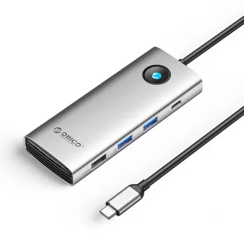 ORICO PW11 USB-C 8-i-1 dockningsstation, 2x USB-A 3.0, 1x USB-A 2.0, 1x USB-C 3.0, 1x USB-C PD 100W, 1x HDMI 4K 60Hz, 1x VGA 1080P 60Hz, 1x RJ45 Gigabit Ethernet, silver